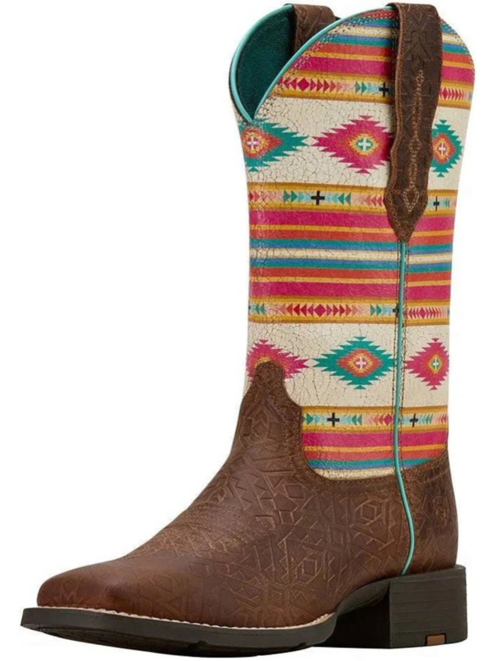 Ariat Leather Ranch Round Up Wide Square Toe Southwest Stretch Women’s 7 New!